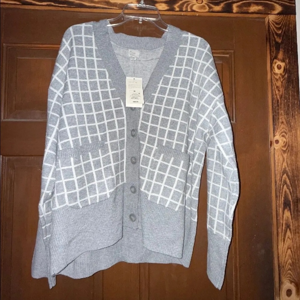 Gray & White Cardigan Sweater